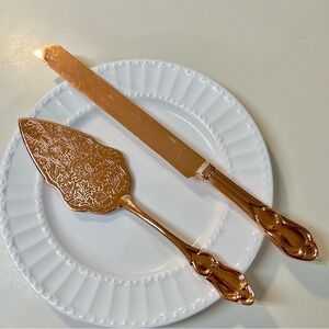 Rose Gold Plated Filigree etched Pattern Design Wedding Cake Knife & Server Set